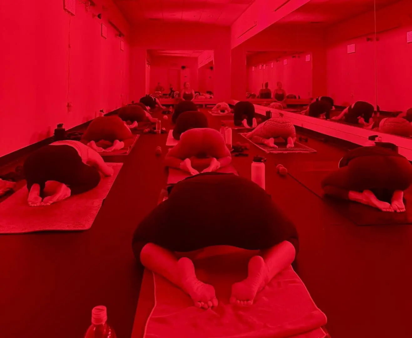 Red and green light atmosphere at Vitara Hot Yoga