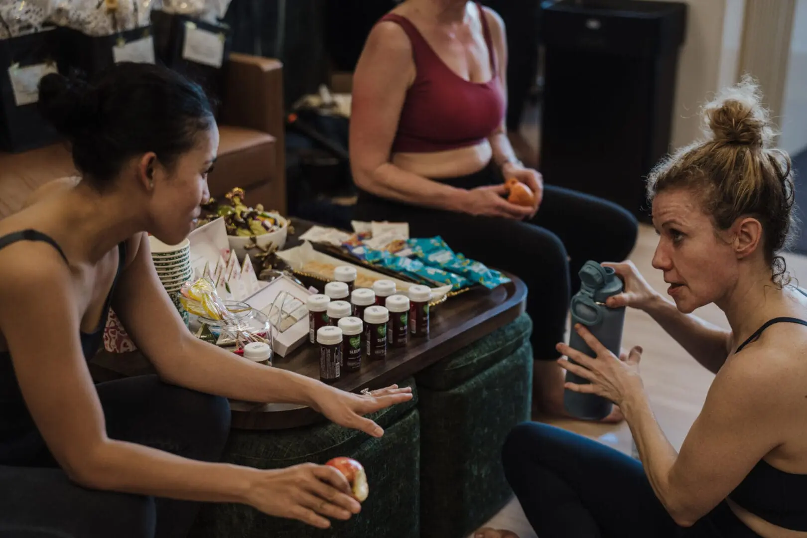 Private event guests connecting at Vitara Hot Yoga