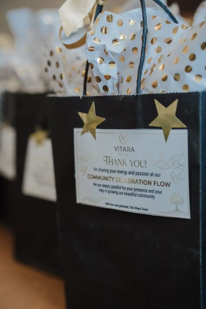 Private event gift bags at Vitara Hot Yoga